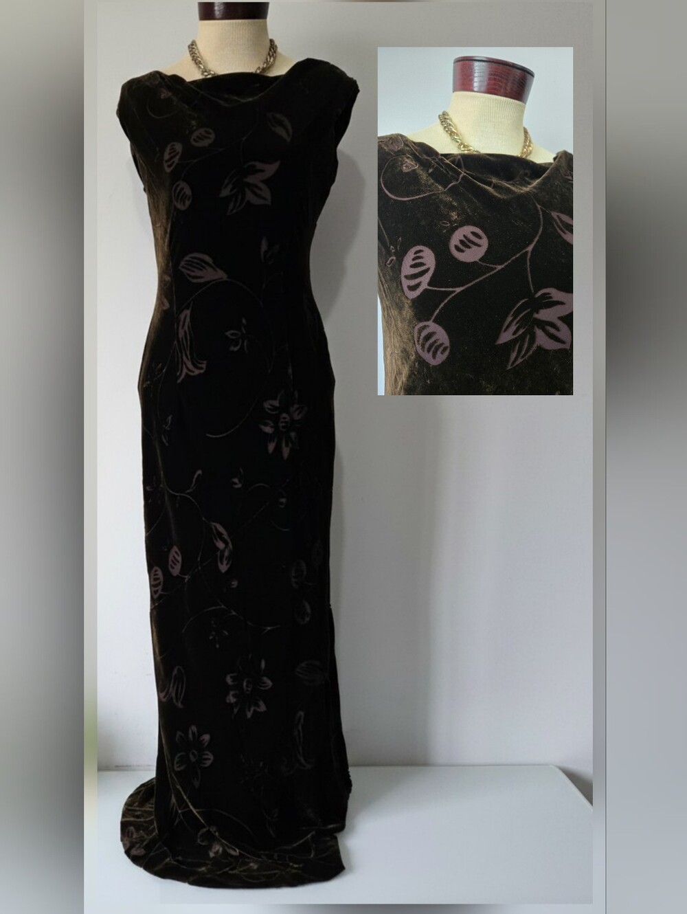 Part Two Copenhagen Silk Blend Chocolate Brown Velvet Floral Maxi Dress